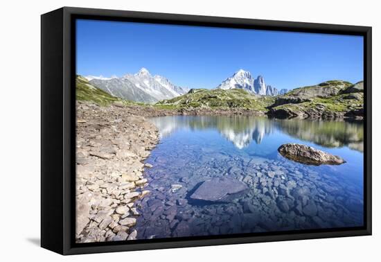 The Mont Blanc Mountain Range Reflected in the Waters of Lac Des Cheserys-Roberto Moiola-Framed Stretched Canvas