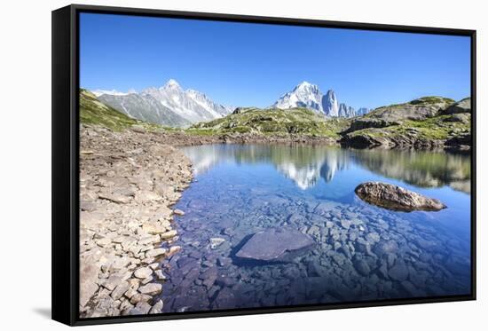 The Mont Blanc Mountain Range Reflected in the Waters of Lac Des Cheserys-Roberto Moiola-Framed Stretched Canvas