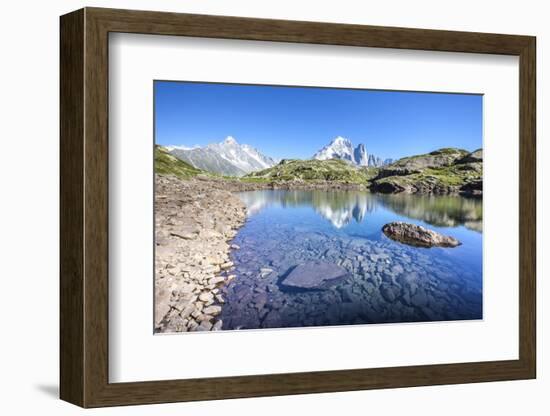 The Mont Blanc Mountain Range Reflected in the Waters of Lac Des Cheserys-Roberto Moiola-Framed Photographic Print