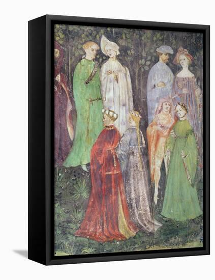The Month of June, Detail of Noblemen and Women Walking, C.1400-null-Framed Stretched Canvas