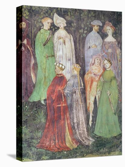 The Month of June, Detail of Noblemen and Women Walking, C.1400-null-Stretched Canvas