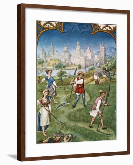 The Month of June, Haymaking, Miniature from the Grimani Breviary, Folio 6, Verso, Flanders-null-Framed Giclee Print