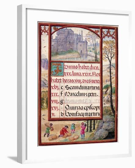 The Month of June, Miniature from Book of Hours of King Don Manuel, Manuscript, 1517, Portugal.-null-Framed Giclee Print