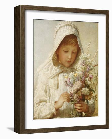 The Month of September, a Young Girl in White, Holding a Bunch of Flowers-Carl Wilhelm Friedrich Bauerle-Framed Giclee Print