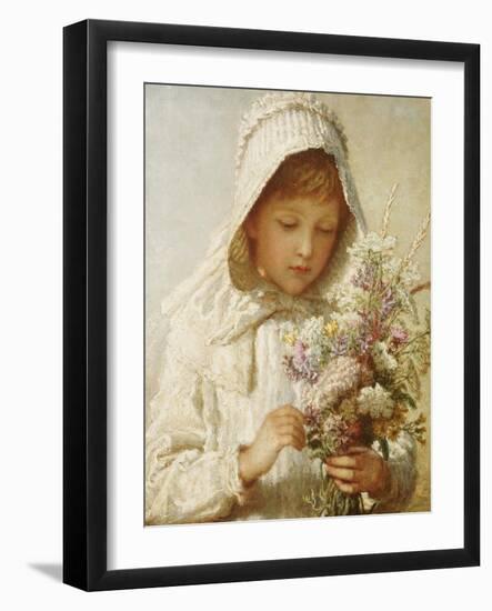 The Month of September, a Young Girl in White, Holding a Bunch of Flowers-Carl Wilhelm Friedrich Bauerle-Framed Giclee Print
