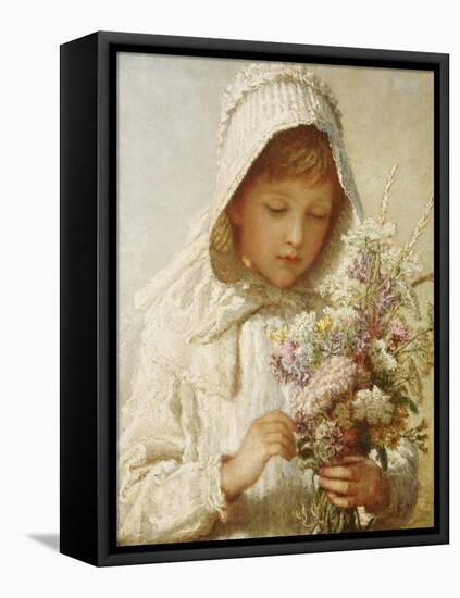 The Month of September, a Young Girl in White, Holding a Bunch of Flowers-Carl Wilhelm Friedrich Bauerle-Framed Stretched Canvas
