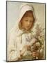 The Month of September, a Young Girl in White, Holding a Bunch of Flowers-Carl Wilhelm Friedrich Bauerle-Mounted Giclee Print