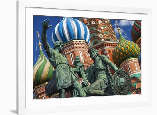 The Monument to Minin and Pozharsky in Front of St Basil's Cathedral in Red Square.-Jon Hicks-Framed Photographic Print