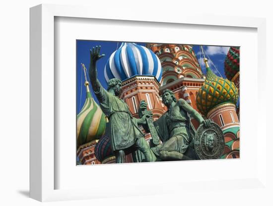 The Monument to Minin and Pozharsky in Front of St Basil's Cathedral in Red Square.-Jon Hicks-Framed Photographic Print