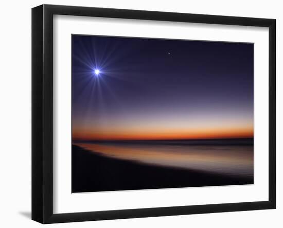 The Moon and Venus at Twilight from the Beach of Pinamar, Argentina-Stocktrek Images-Framed Photographic Print