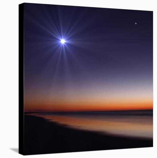 The Moon and Venus at Twilight from the Beach of Pinamar, Argentina-Stocktrek Images-Stretched Canvas