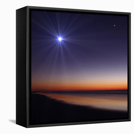 The Moon and Venus at Twilight from the Beach of Pinamar, Argentina-Stocktrek Images-Framed Stretched Canvas