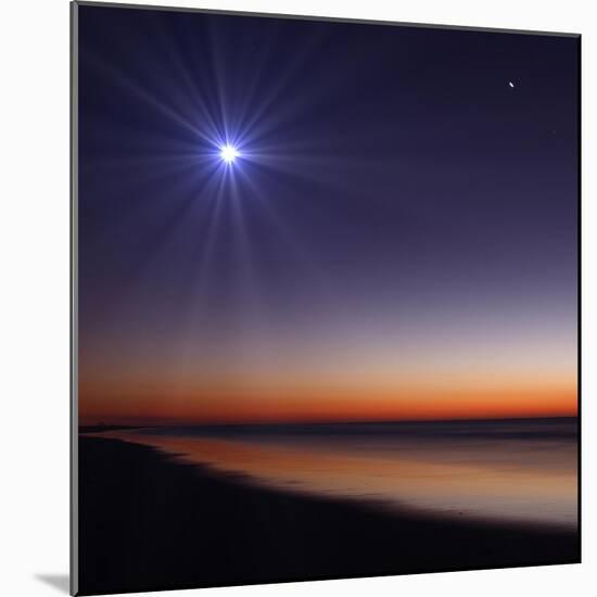 The Moon and Venus at Twilight from the Beach of Pinamar, Argentina-Stocktrek Images-Mounted Art Print
