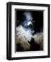 The Moon Partially Covers the Sun Behind the Clouds During a Partial Solar Eclipse-null-Framed Premium Photographic Print