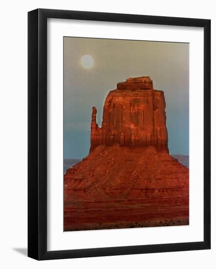 The Moon Rises Over a Butte Known at the Mitten at Monument Valley Navajo Tribal Park-null-Framed Photographic Print