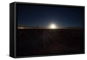 The Moon Rises over a Dead Train Line in Uyuni-Alex Saberi-Framed Stretched Canvas