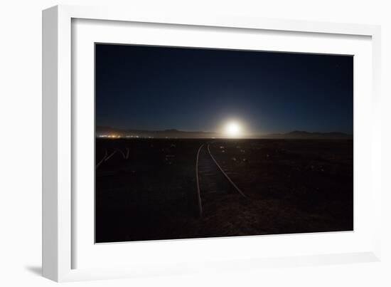 The Moon Rises over a Dead Train Line in Uyuni-Alex Saberi-Framed Photographic Print