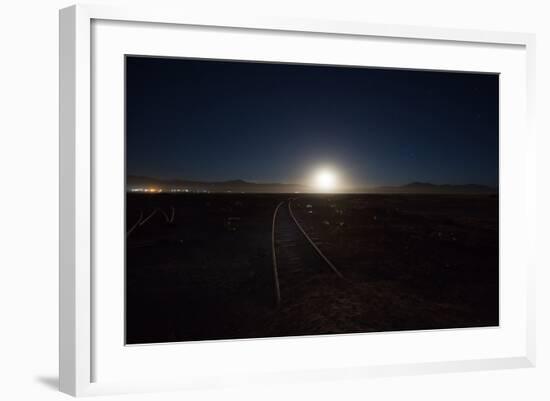 The Moon Rises over a Dead Train Line in Uyuni-Alex Saberi-Framed Photographic Print