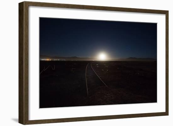 The Moon Rises over a Dead Train Line in Uyuni-Alex Saberi-Framed Photographic Print