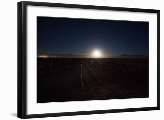 The Moon Rises over a Dead Train Line in Uyuni-Alex Saberi-Framed Photographic Print