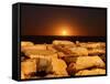 The Moon Rising Behind Rocks Lit by a Nearby Fire in Miramar, Argentina-Stocktrek Images-Framed Stretched Canvas