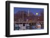 The Moon Sets Behind the Fishing Pier in Portsmouth, New Hampshire-Jerry & Marcy Monkman-Framed Photographic Print