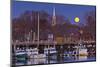 The Moon Sets Behind the Fishing Pier in Portsmouth, New Hampshire-Jerry & Marcy Monkman-Mounted Photographic Print