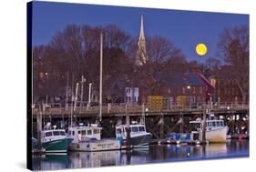 The Moon Sets Behind the Fishing Pier in Portsmouth, New Hampshire-Jerry & Marcy Monkman-Stretched Canvas