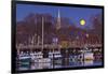 The Moon Sets Behind the Fishing Pier in Portsmouth, New Hampshire-Jerry & Marcy Monkman-Framed Photographic Print