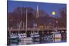 The Moon Sets Behind the Fishing Pier in Portsmouth, New Hampshire-Jerry & Marcy Monkman-Stretched Canvas