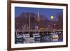 The Moon Sets Behind the Fishing Pier in Portsmouth, New Hampshire-Jerry & Marcy Monkman-Framed Photographic Print