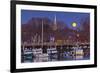 The Moon Sets Behind the Fishing Pier in Portsmouth, New Hampshire-Jerry & Marcy Monkman-Framed Photographic Print