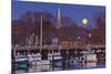 The Moon Sets Behind the Fishing Pier in Portsmouth, New Hampshire-Jerry & Marcy Monkman-Mounted Photographic Print