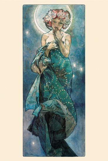 The Moon-Alphonse Mucha-Lamina Framed Poster