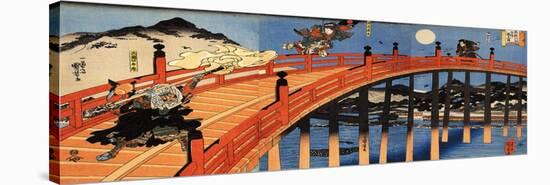 The Moonlight Fight Between Yoshitsune and Benkei on the Gojobashi-Kuniyoshi Utagawa-Stretched Canvas