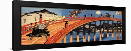 The Moonlight Fight Between Yoshitsune and Benkei on the Gojobashi-Kuniyoshi Utagawa-Framed Premium Giclee Print