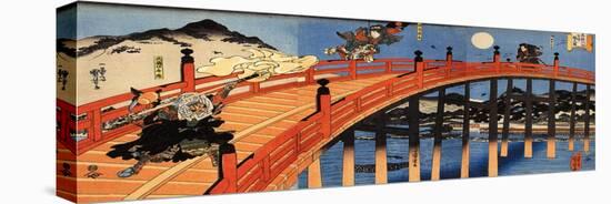 The Moonlight Fight Between Yoshitsune and Benkei on the Gojobashi-Kuniyoshi Utagawa-Stretched Canvas