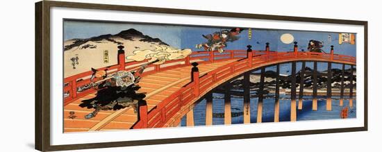 The Moonlight Fight Between Yoshitsune and Benkei on the Gojobashi-Kuniyoshi Utagawa-Framed Premium Giclee Print