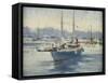 The Moorings (Oil on Board)-Laurence Fish-Framed Stretched Canvas