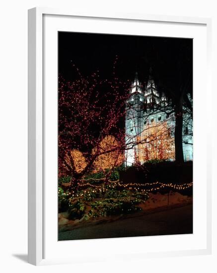 The Mormon Temple, Christmas lights, Temple Square, Salt Lake City, Utah, USA-Howie Garber-Framed Photographic Print