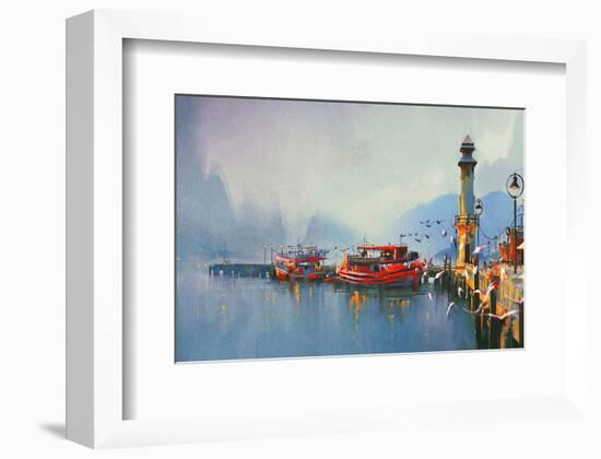 The Morning Harbor-null-Framed Art Print