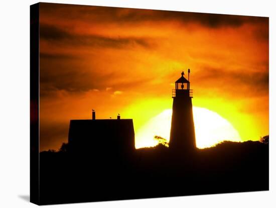 The Morning Sky is Set Ablaze by the Rising Sun Behind Wood Island Light-null-Stretched Canvas