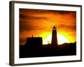 The Morning Sky is Set Ablaze by the Rising Sun Behind Wood Island Light-null-Framed Photographic Print