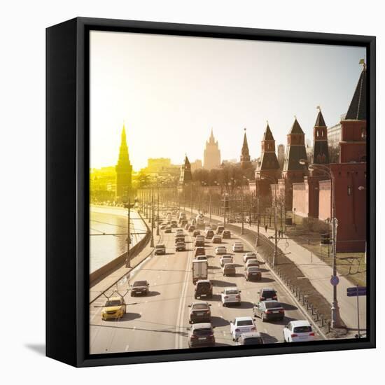 The Moscow Kremlin and Road Traffic Nearby, Russia. Filtred Image.-Roman Sigaev-Framed Stretched Canvas