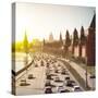 The Moscow Kremlin and Road Traffic Nearby, Russia. Filtred Image.-Roman Sigaev-Stretched Canvas