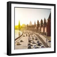 The Moscow Kremlin and Road Traffic Nearby, Russia. Filtred Image.-Roman Sigaev-Framed Photographic Print