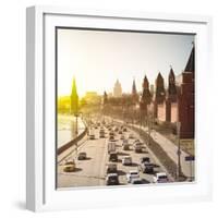 The Moscow Kremlin and Road Traffic Nearby, Russia. Filtred Image.-Roman Sigaev-Framed Photographic Print