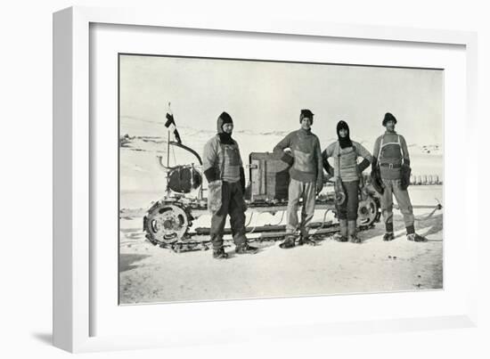 'The Motor Party (Left to right - Lashly, B.C. Day, Lieut. Evans, Hooper)', October 1911, (1913)-Herbert Ponting-Framed Photographic Print