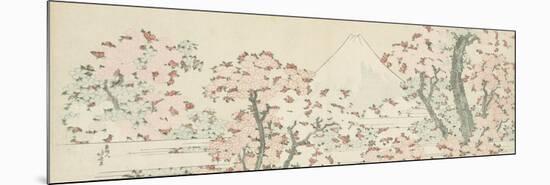 The Mount Fuji with Cherry Trees in Bloom-Katsushika Hokusai-Mounted Giclee Print