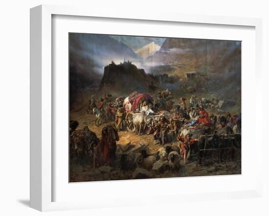 The Mountaineers Leave the Aul before Approach of the Russian Army, 1872-Pyotr Nikolayevich Grusinsky-Framed Giclee Print